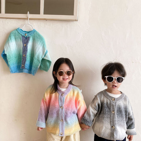 Children's sweater knitted cardigan spring and autumn color gradient baby wool coat